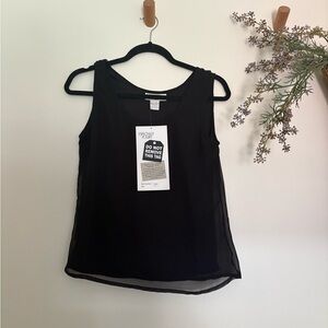 NWT Black, chiffon overlay Tank Top